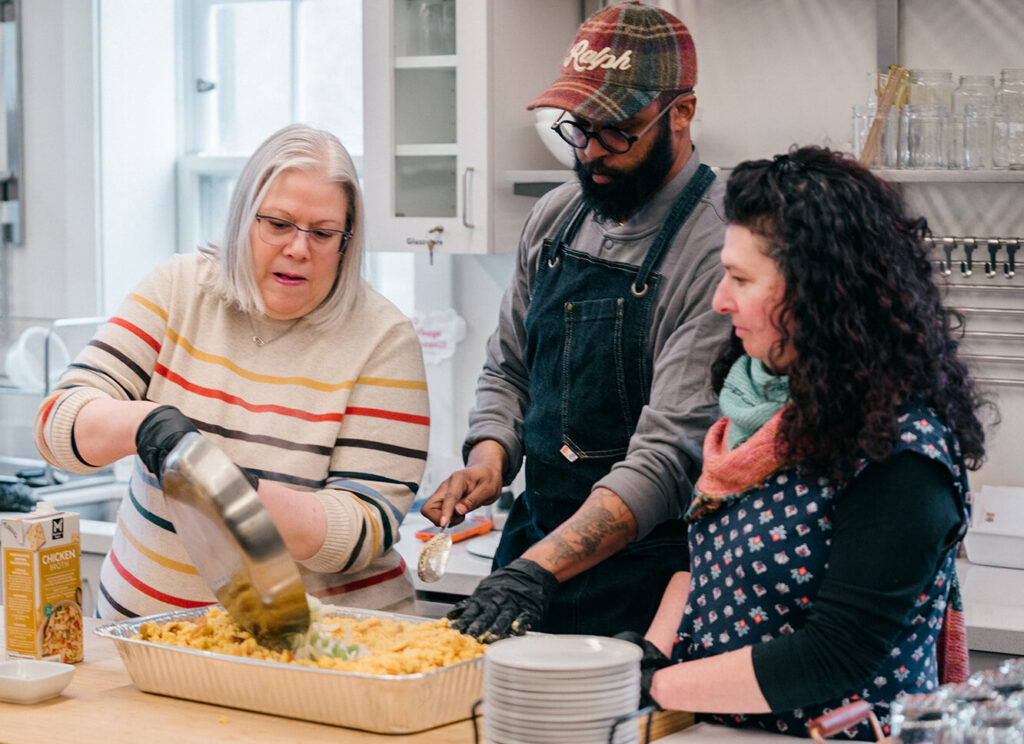 Jeff Williams guides participants making cornbread dressing