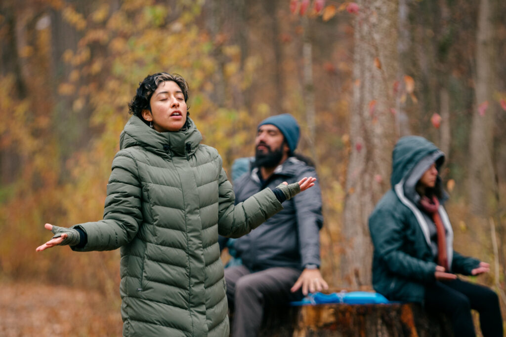 Jess Rodriguez leads a forest bathing activity